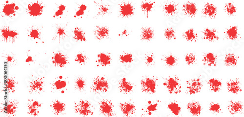 Set of blood splashes, drops and stains. Vector illustration showing red ink blobs and drips isolated Red paint blood splatter set. Grunge Halloween drops, sprays, and stains. Set of red blood drop.