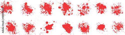 Set of blood splashes, drops and stains. Vector illustration showing red ink blobs and drips isolated Red paint blood splatter set. Grunge Halloween drops, sprays, and stains. Set of red blood drop.