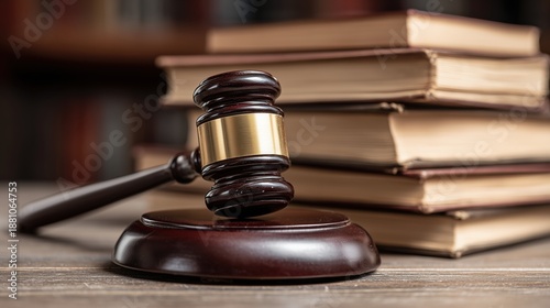 Judge gavel with law books representing justice and legal system