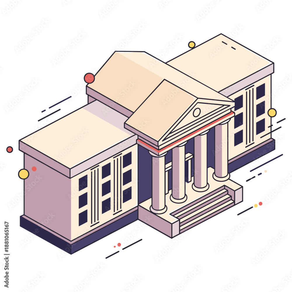 Naklejka premium Isometric illustration of classical building with columns and steps