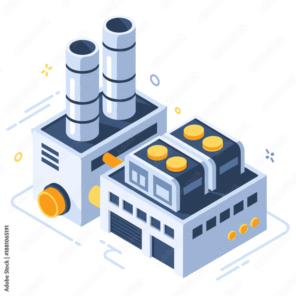 Obraz premium Isometric factory illustration with smoke stacks and industrial buildings