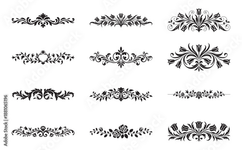A collection of elegant and vintage floral decorative ornaments and page dividers