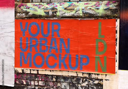 Mockup of guerrilla poster on a London Wall With Blank Space