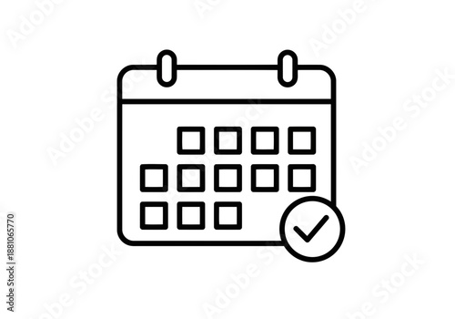 A simple but nice calendar icon with checkmark schedule planning appointment confirmation date selection concept simple black and white line art