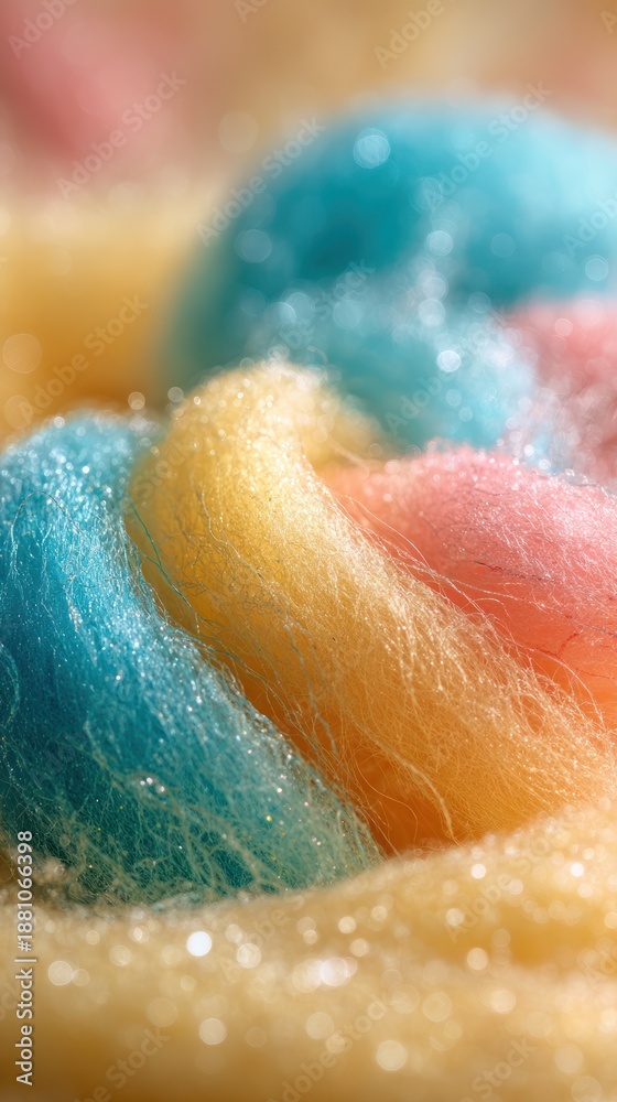 Fototapeta premium Colorful Closeup Of Soft Yarn Fibers In Pastel Tones For Craft, Textile, And DIY Projects