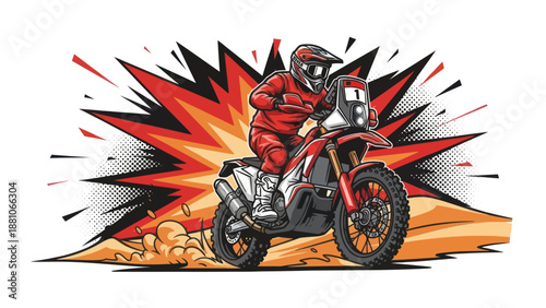 Motorcyclist riding motorcycle illustration on white background action graphic