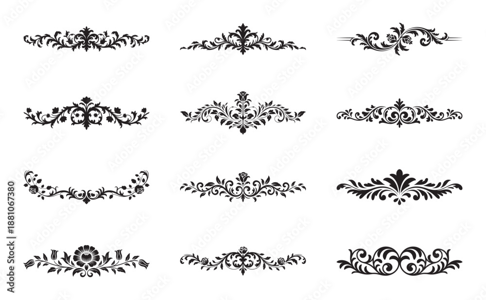 Fototapeta premium Set of 12 vintage ornate floral dividers and elegant decorative elements
