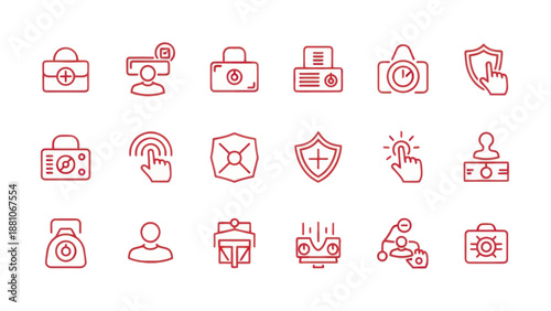 Set of line art icons for digital security and data protection