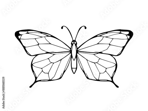 Ein Schmetterling mit geometrisch geteilten Flügeln im modernen Design. Die klaren Linien geben dem Insekt eine sehr strukturierte Form.KI Generiert