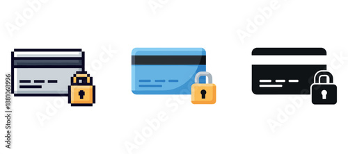 Secure payment icons: credit cards with padlocks representing online security