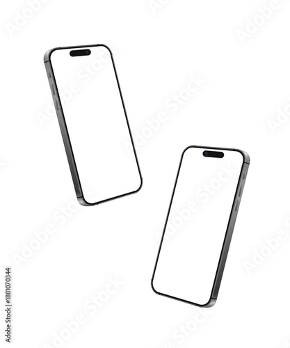 Smart phone frame blank screen in a corner turn, mobile phone mockups isolated