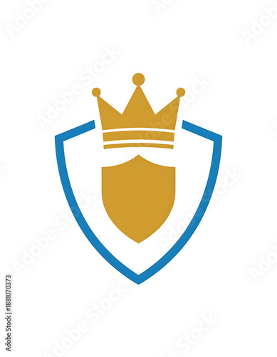 Crown atop gold shield inside blue shield. Simple, symmetrical design