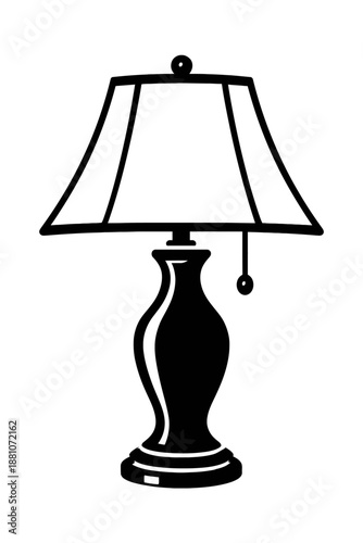 Elegant Vintage Table Lamp Silhouette with Classic Trapezoidal Lampshade, Curvy Ornate Base, and Pull Chain Switch – Ideal for Home Decor, Interior Design, Ambient Lighting Fixtures, and Stylish Room