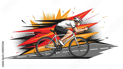 Cyclist in motion vector illustration against an abstract background