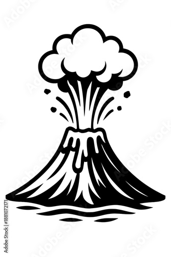 Erupting Volcano with Smoke Cloud Vector Icon - Minimalist Black Line Art Illustration for Geology, Natural Disaster, and Geothermal Activity Design