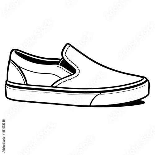 Minimalist Slip-On Sneaker Vector Icon - Simple Black Line Art Illustration for Casual Footwear, Streetwear Fashion, and Lifestyle Branding - High Quality Graphic Resource