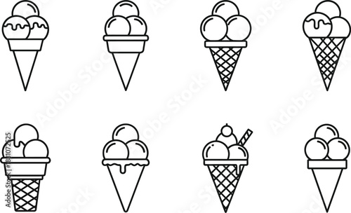 Eight simple outline ice cream cones are perfect for summer dessert.
