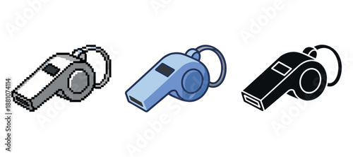 Pixelated, flat, and stylish whistle designs in gray, blue, and black variants
