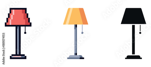 Variety of table lamps: pixel art, modern, and silhouette design examples