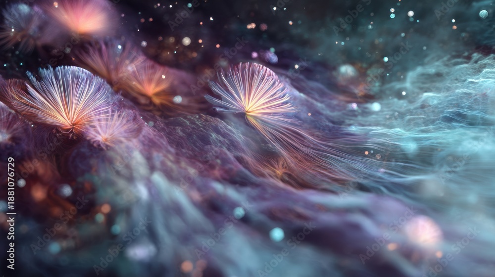 Fototapeta premium Abstract dreamlike flowers illuminated in mystical light.