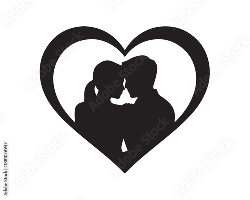 Close up silhouette of a couple kissing inside a heart for Valentine's Day romantic banner, vector illustration