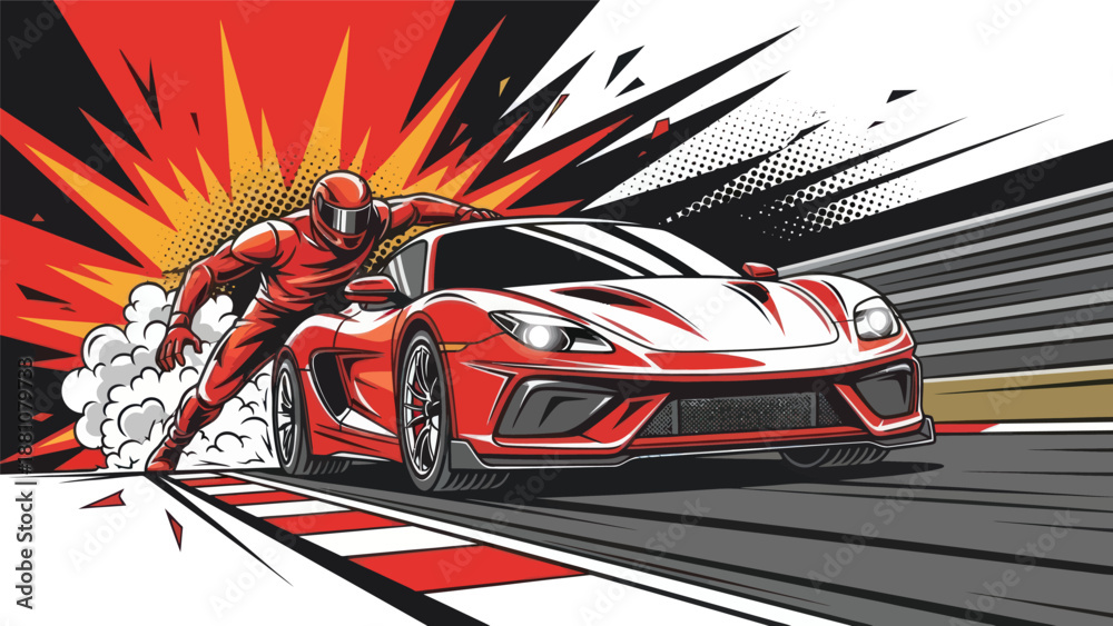 Fototapeta premium Racing car and driver vector illustration speed and motion concept
