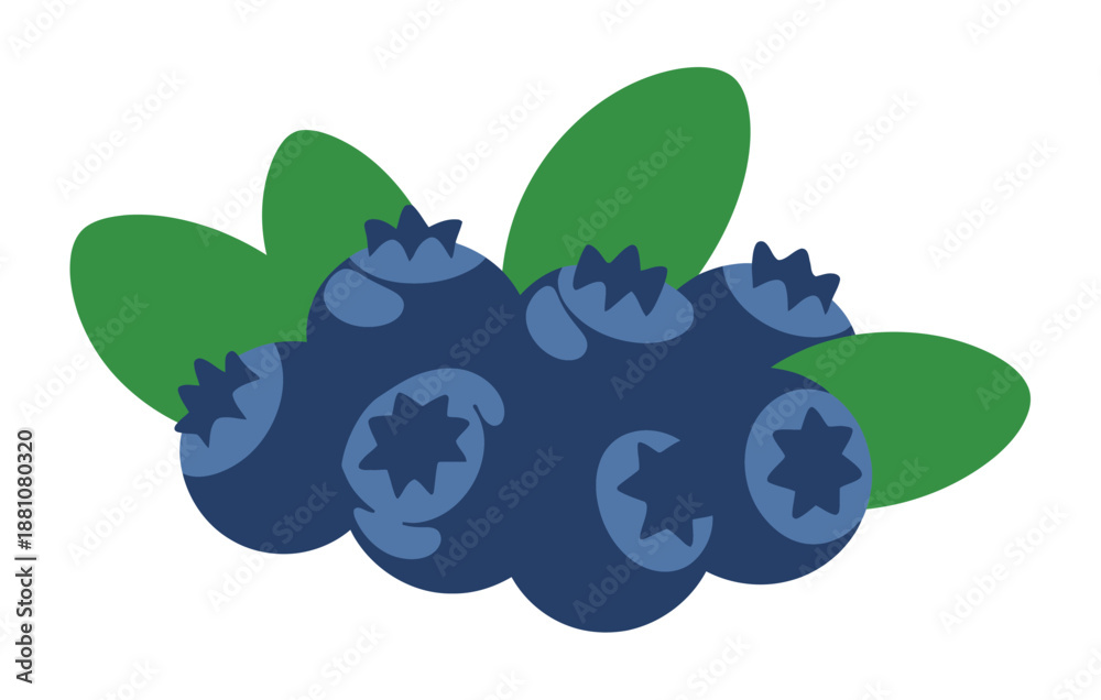 Fototapeta premium Fresh blueberries with green leaves, a vibrant and healthy fruit illustration