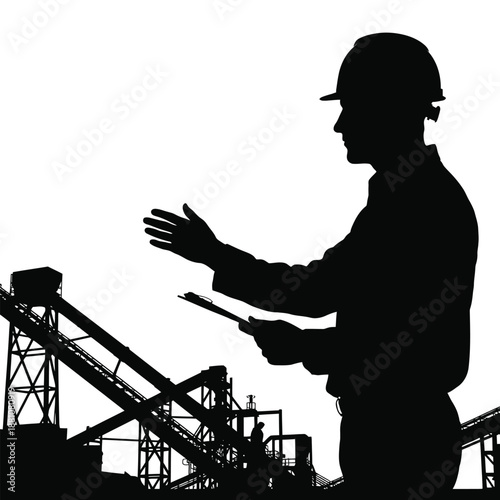 silhouette of a construction worker with a drill
