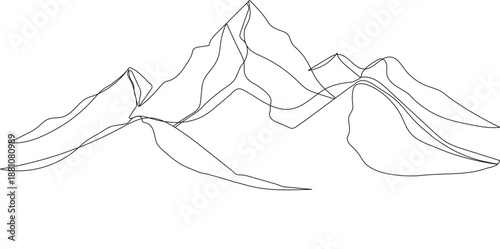 A minimalist line drawing of a mountain range with multiple peaks