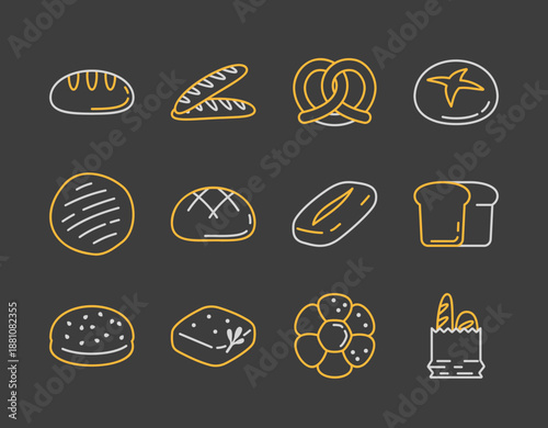 Bakery Bread Pastries Vector Icon Collection