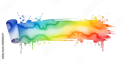 Colorful watercolor paint splashes on a clean white background with artistic ink textures