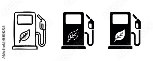 Eco-friendly fuel pump icons with leaf symbol for sustainable energy concepts