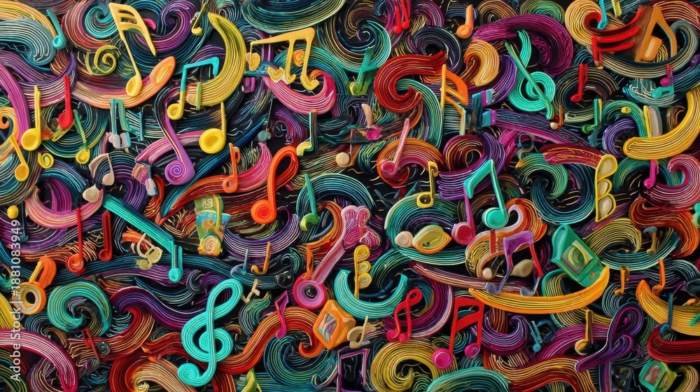 Fototapeta premium Colorful abstract music notes artwork with vibrant patterns and textures.
