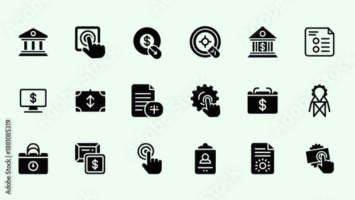 Finance and banking icon set digital payment investment and management