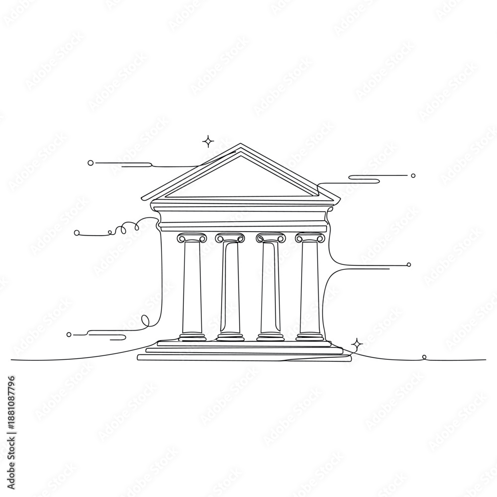 Naklejka premium Classical greek temple line art with columns and geometric design. No editable strokes
