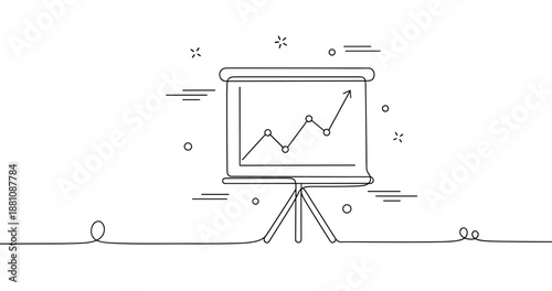 Line drawing of rising graph on tripod screen with dotted lines and arrow. No editable strokes
