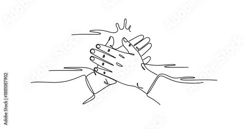 Minimalist line art of two hands clapping with splash design. No editable strokes