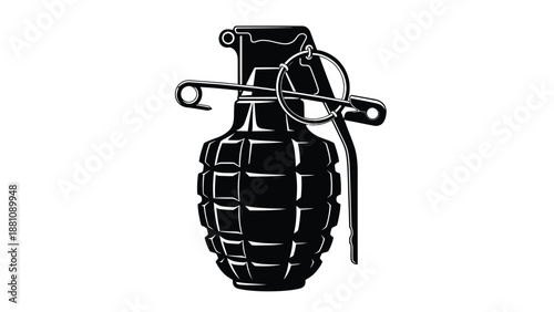 a black and white drawing of a grenade with a pin