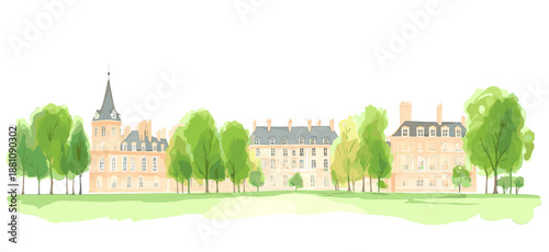 Palace of Versailles. Palace of Versailles watercolor vector illustration