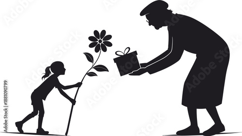 Heartwarming moment of a girl giving a flower to a man with a gift