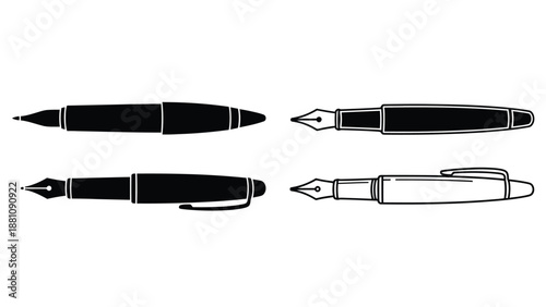 four different views of a fountain pen