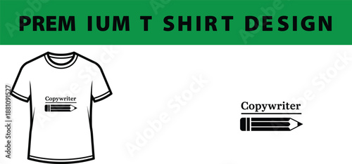 Copywriter T-Shirt Design Mockup with Pencil Icon isolated on Transparent Background