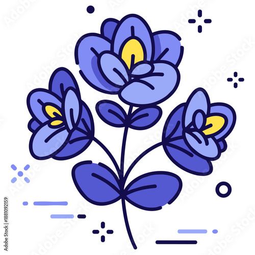 Vibrant blue flowers illustration with simplistic design