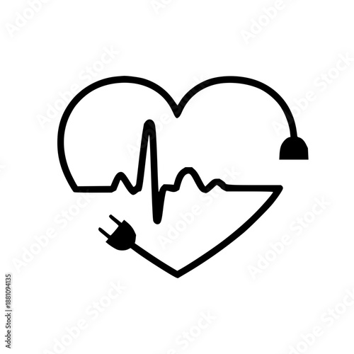 Abstract illustration depicting the vital connection between a healthy heart rhythm and essential life force, intricately designed with an ECG line forming a heart and electrical power elements