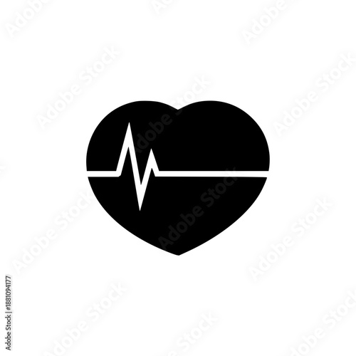 Abstract Black Heart Shape with Medical ECG Pulse Line Representing Life and Health