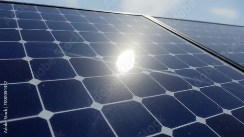 Solar panel close up with sunlight reflection showing clean energy technology for mobile solar generator powering sustainable energy solutions