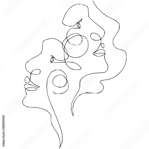 Minimalist Line Art of Two Faces in Profile, Abstract Contemporary Art Style