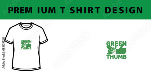 Green Thumb T-Shirt Design Mockup with Leaves and Thumbs Up Icon isolated on Transparent Background