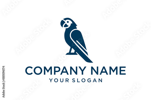Modern Blue Parrot Bird Logo Design with Company Name and Slogan Template