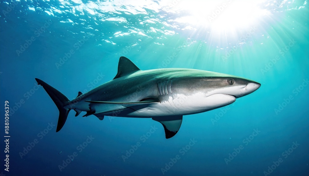 custom made wallpaper toronto digitalMajestic Shark Swimming Gracefully in Deep Blue Ocean Waters Under Sunlight.